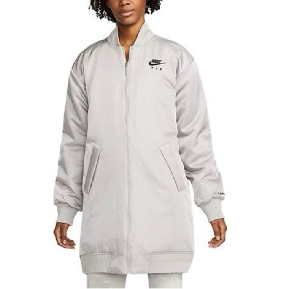 Nike Air Therma-FIT Light Gray Longline Bomber Jacket Women’s XL NWT